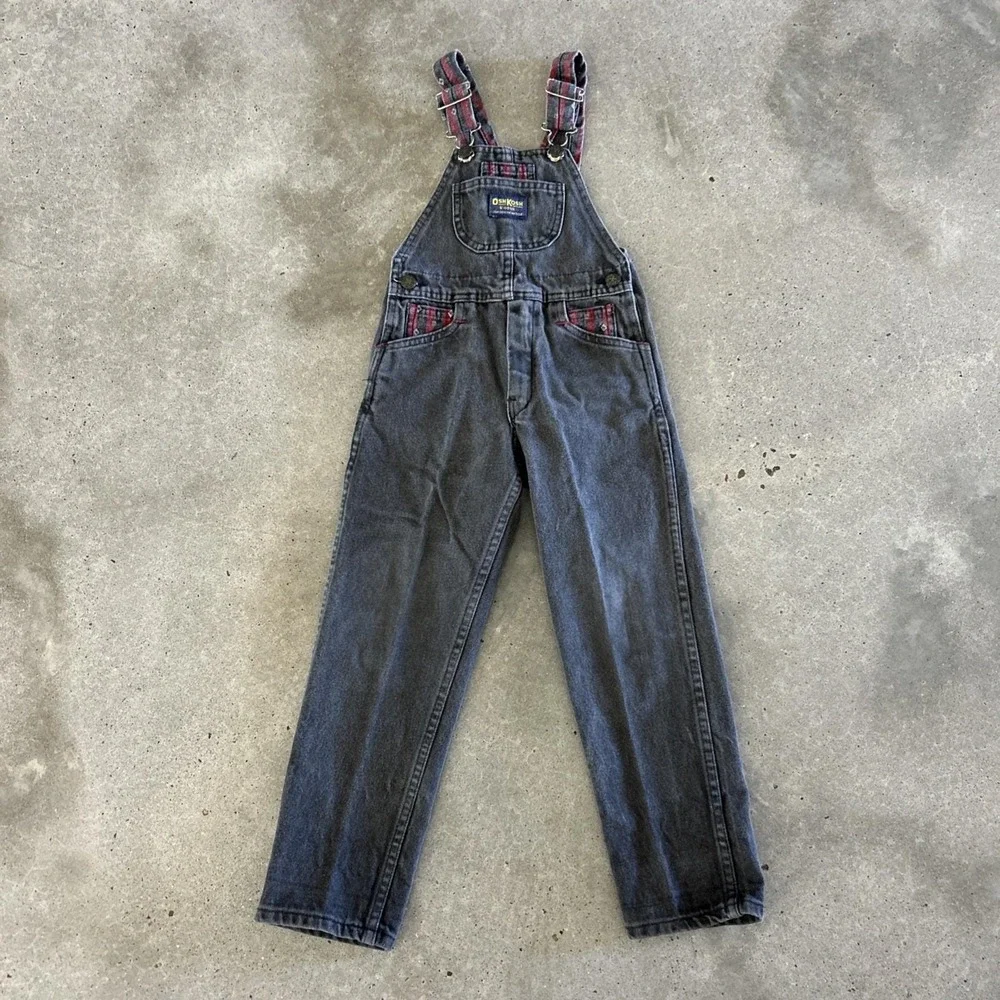 Vintage OshKosh B Gosh Vestbak Denim Overalls Black Red‎ Size 5 USA